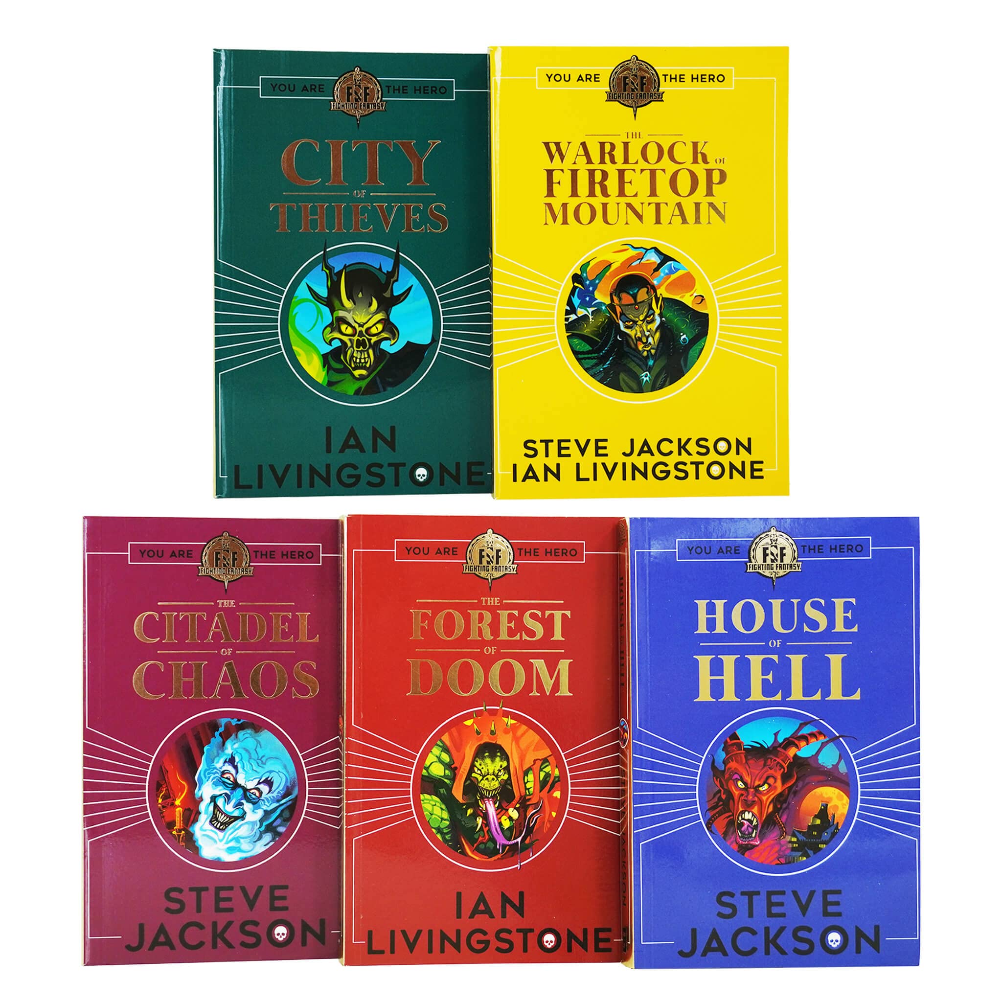 Fighting Fantasy RPG Books 1-5 Collection Set ( The Warlock of Firetop Mountain, City of Thieves, Citadel of Chaos, The Forest of Doom & House of Hell) Paperback