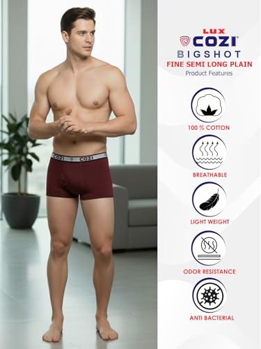 Lux Cozi Mens Pure Cotton Solid Mini Trunk | Mini Trunk Underwear for Men | Color and Print May Vary | Pack of 5 (S)