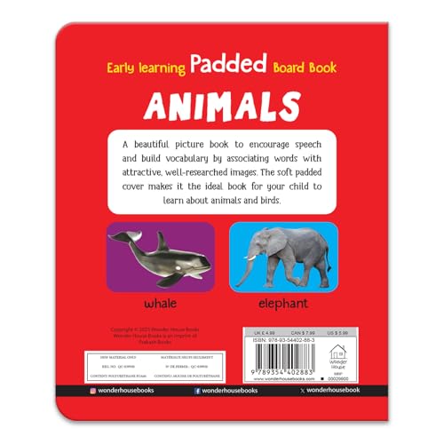 My First Padded Book of Animals: Early Learning Board Book for Kids | Learn About Wild Animals, Farm Animals, Pets & Birds with Bright Pictures | Durable Padded Board Book for Babies, Toddlers & Presc (Hardcover)