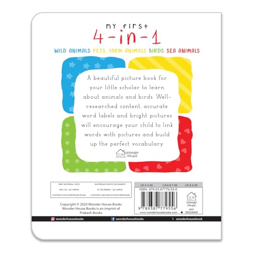 My First 4 in 1: Wild Animals, Pet & Farm Animals, Birds, Sea Animals | Padded Board Book for Kids | Learn About Different Animals with Bright, Engaging Pictures | Early Learning Book for Babies, Todd (Hardcover)