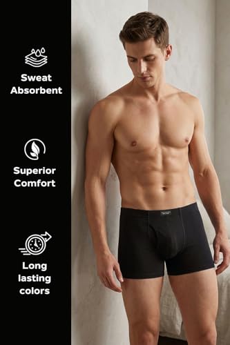 Van Heusen Men’s Cotton Boxer Briefs Pack of 3 | Long Trunk | No ride-up | Inner Elastic for superior comfort | Open front fly | Super Combed Cotton for softness | Moisture‑Wicking | Sweat Absorbant | (₹740.00 with 15 percent savings)