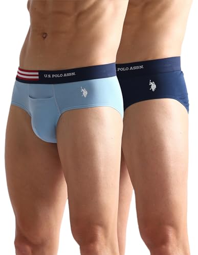 U.S. Polo ASSN. Mens OEB06 Flag Waist Single Jersey Underwear Briefs - Pack of 2 (₹539.00 with 17 percent savings)