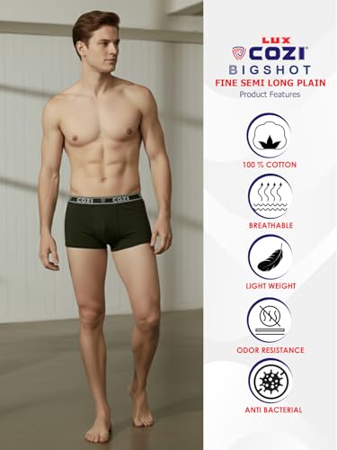 Lux Cozi Mens 100% Cotton Solid Mini Trunk | Mini Trunk Underwear for Men | Color and Print May Vary | Pack of 3 (L)