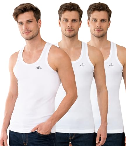 Lux Cozi Men's Solid White Vest | Vest for Men | Pack of 3 (S)