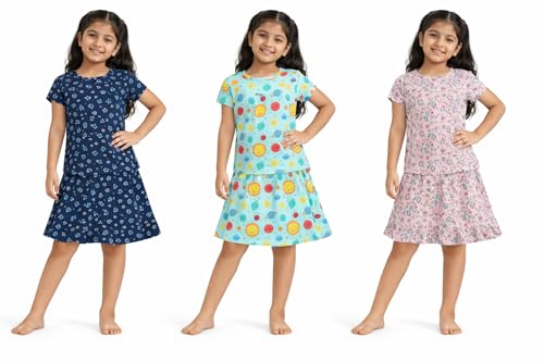 NammaBaby Girl Cotton Night Suit Tshirt Shorts Capri Pyjama Set - Multipacks (₹849.00 with 58 percent savings)