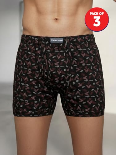 Lux Cozi Men's Cotton Trunk Printed Inner Elastic Long Color and Print May Vary Pack of 3 (S)