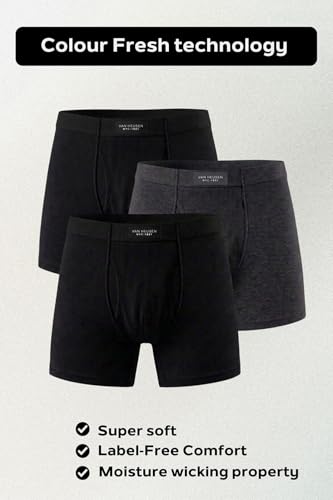 Van Heusen Men’s Cotton Boxer Briefs Pack of 3 | Long Trunk | No ride-up | Inner Elastic for superior comfort | Open front fly | Super Combed Cotton for softness | Moisture‑Wicking | Sweat Absorbant | (₹780.00 with 10 percent savings)