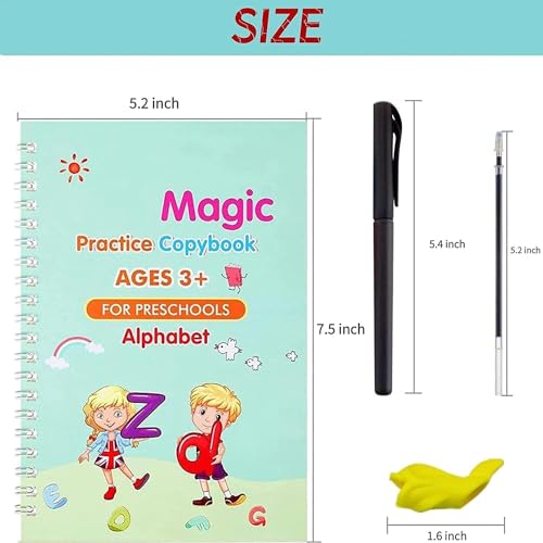 SHNMN Sank Magic Practice Copybook, (4 BOOK +1 PEN + 10 REFILL) Number Tracing Book for Preschoolers with Pen, Magic calligraphy books for kids Reusable Writing Tool (Spiral-bound)