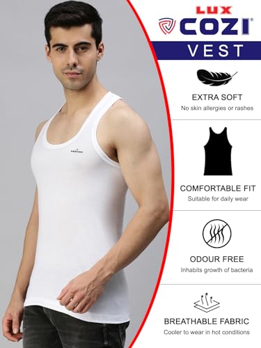 Lux Cozi Men's Solid White Vest | Vest for Men | Pack of 3 (L)