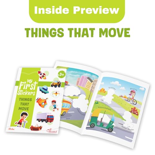 Pegasus My First Stickers Activity Book Set for Kids Age 3+ | 6 Early Learning Themes – Alphabet, Numbers, Animals & Birds, Colours & Shapes, Things That Move, Fruits & Vegetables (Product Bundle)