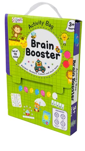 Brain Booster Activity Bag for Kids & Children |Set of 10 Books| Dot to Dot,Look & Find,How Many,Mazes,Difference,Reasoning,Sort,Word Search,Jumble (Product Bundle)