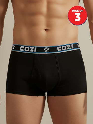 Lux Cozi Mens 100% Cotton Solid Mini Trunk | Mini Trunk Underwear for Men | Color and Print May Vary | Pack of 3 (L)