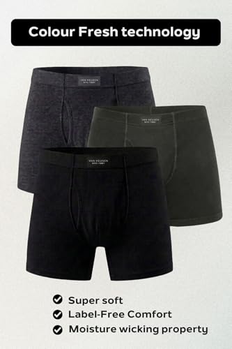 Van Heusen Men’s Cotton Boxer Briefs Pack of 3 | Long Trunk | No ride-up | Inner Elastic for superior comfort | Open front fly | Super Combed Cotton for softness | Moisture‑Wicking | Sweat Absorbant | (₹807.00 with 7 percent savings)