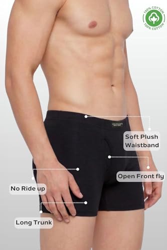 Van Heusen Men’s Cotton Boxer Briefs Pack of 3 | Long Trunk | No ride-up | Inner Elastic for superior comfort | Open front fly | Super Combed Cotton for softness | Moisture‑Wicking | Sweat Absorbant | (₹807.00 with 7 percent savings)