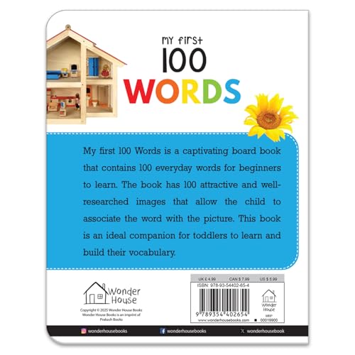 My First 100 Words: Padded Board Book for Kids | Learn First Words with Bright Pictures from Everyday Life – Animals, Food, Toys, Objects & More | Early Learning Book for Babies, Toddlers & Preschoole (Hardcover)