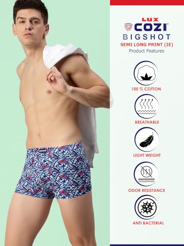 Lux Cozi Mens 100% Cotton Printed Mini Trunk | Printed Mini Trunk for Men | Color and Print May Vary | Mini Trunk for Men Pack of 3 (XL)