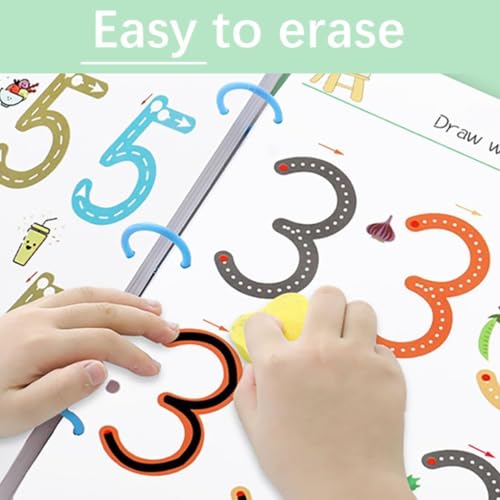 SHNMN 64 Pages Magical Tracing Workbook Set, Hand Writing Pen Control Training Book For Learning To Write The Alphabets & Numbers, Preschool Educational Reusable Learning Book For Kids (1) (Workbook)