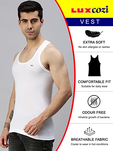 Lux Cozi Men's Solid White Vest | Vest for Men | Pack of 3 (S)