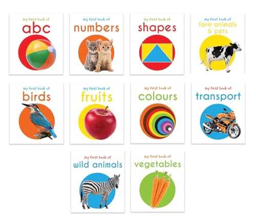 My First Library: Boxset of 10 Board Books for Kids (Pack 1) | Includes ABC, Numbers, Shapes, Colors, Wild Animals, Farm Animals & Pets, Birds, Fruits, Vegetables & Transport | Early Learning Board Bo (Hardcover)