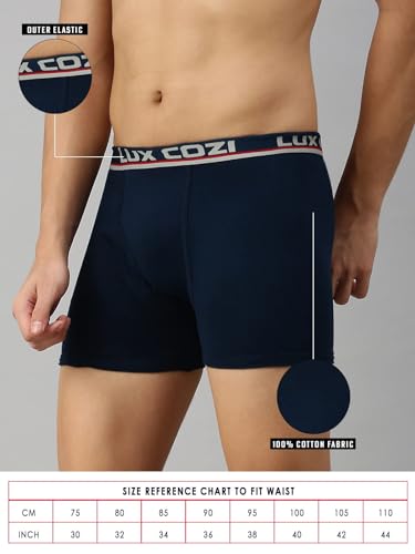 Lux Cozi Bigshot Longs Solid Underwear for Men Combo, Breathable 100% Cotton Underwear for Man Pack of 3 (Colors May Vary) (M)