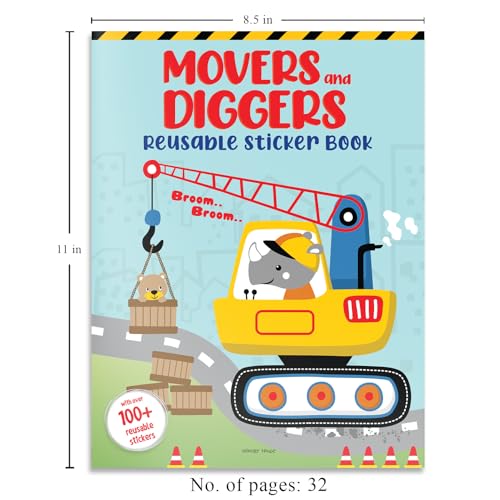 Movers and Diggers Reusable Sticker Book For Children (Paperback)