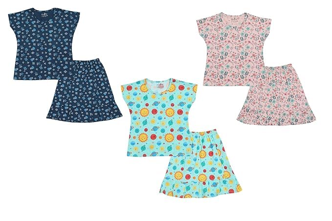 NammaBaby Girl Cotton Night Suit Tshirt Shorts Capri Pyjama Set - Multipacks (₹899.00 with 55 percent savings)