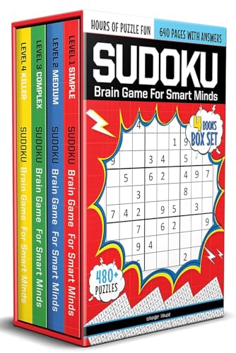 Sudoku - Brain Games For Smart Minds Box Set of 4 Books : Brain Booster Puzzles for Kids, 480 + Fun Games. Combo of Easy, Hard, Killer, Complex Levels. (Paperback)