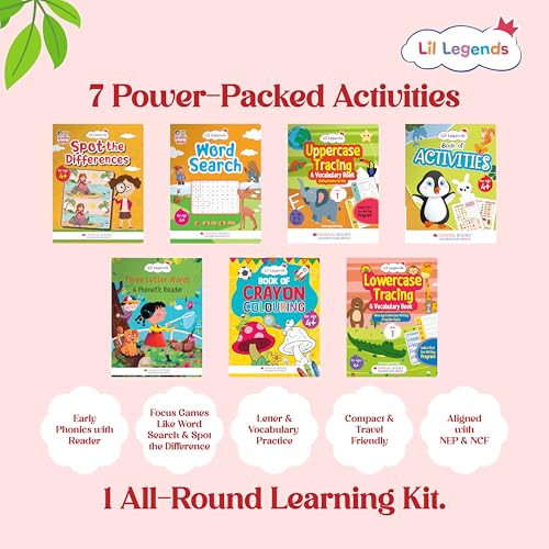 Oswaal Lil Legends Prep and Shine Box for Kids | 7-in-1 Early Learning Kit | Tracing, Vocabulary, Phonics & Activities + Stationery Kit | Age 4+ Years | School Readiness Gift Set (Product Bundle)