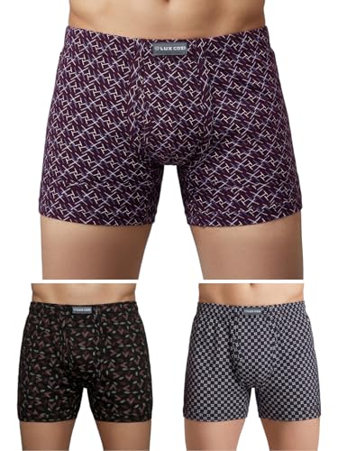 Lux Cozi Men's Cotton Trunk Printed Inner Elastic Long Color and Print May Vary Pack of 3 (3XL)