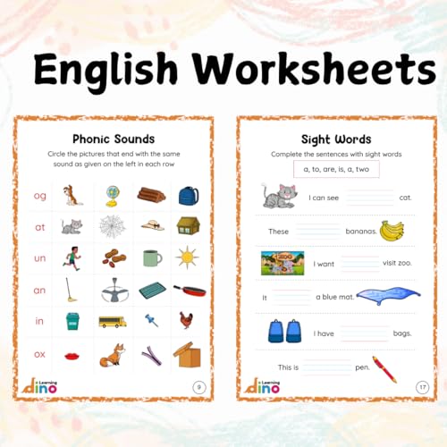 UKG Worksheets - Fun Learning Pack of 66 Pages for 5 - 7 year old kids | Covers English, Maths and EVS | Free rewarding sticker | By Learning Dino (Workbook)