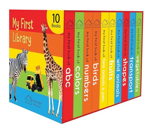 My First Library: Boxset of 10 Board Books for Kids (Pack 1) | Includes ABC, Numbers, Shapes, Colors, Wild Animals, Farm Animals & Pets, Birds, Fruits, Vegetables & Transport | Early Learning Board Bo (Hardcover)