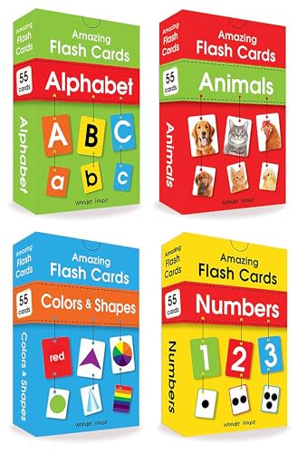 Amazing Flash Cards Set Of 4 Boxes: Early Development OF Preschool Toddler (220 Cards, Alphabet, Number, Animals, Colors And Shapes) (Hardcover)