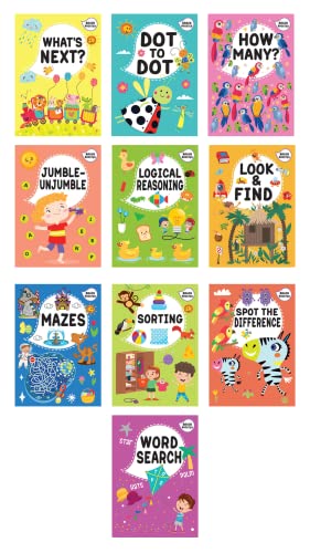 Brain Booster Activity Bag for Kids & Children |Set of 10 Books| Dot to Dot,Look & Find,How Many,Mazes,Difference,Reasoning,Sort,Word Search,Jumble (Product Bundle)