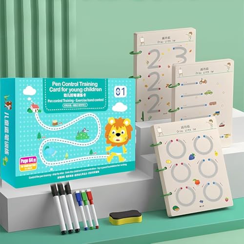 SHNMN 64 Pages Magical Tracing Workbook Set, Hand Writing Pen Control Training Book For Learning To Write The Alphabets & Numbers, Preschool Educational Reusable Learning Book For Kids (1) (Workbook)