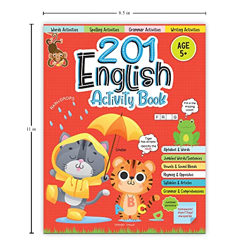 201 English Activity Book: Fun Activities and Grammar Exercises | Alphabet & Words, Rhyming & Opposites | Ages 5–9 | 4+ Hours of Interactive Learning (Paperback)