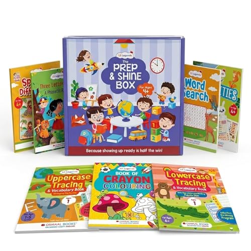 Oswaal Lil Legends Prep and Shine Box for Kids | 7-in-1 Early Learning Kit | Tracing, Vocabulary, Phonics & Activities + Stationery Kit | Age 4+ Years | School Readiness Gift Set (Product Bundle)