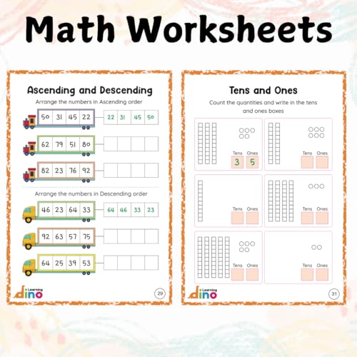UKG Worksheets - Fun Learning Pack of 66 Pages for 5 - 7 year old kids | Covers English, Maths and EVS | Free rewarding sticker | By Learning Dino (Workbook)