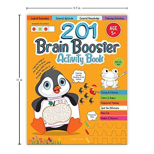 201 Brain Booster Activity Book - Fun Activities and Exercises For Children | Tracing & Pattern, Colors & Shapes, Maze | Ages 5 and up | 1.5 hours of fun time