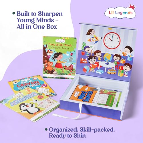 Oswaal Lil Legends Prep and Shine Box for Kids | 7-in-1 Early Learning Kit | Tracing, Vocabulary, Phonics & Activities + Stationery Kit | Age 4+ Years | School Readiness Gift Set (Product Bundle)