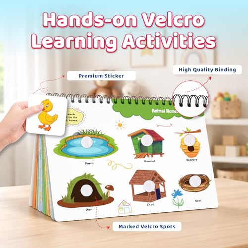 Pick & Stick Velcro Learning Activity Book For Kids | Busy Book Level 2 For 3+ Years Old Toddlers | Montessori DIYs, Skill Builder, Numbers, Alphabets, Animals, 5 Senses, Travel Vehicles, Kids Gifts (Spiral-bound)