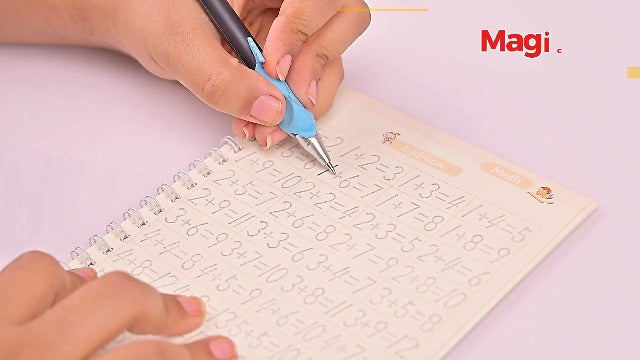 SHNMN Sank Magic Practice Copybook, (4 BOOK +1 PEN + 10 REFILL) Number Tracing Book for Preschoolers with Pen, Magic calligraphy books for kids Reusable Writing Tool