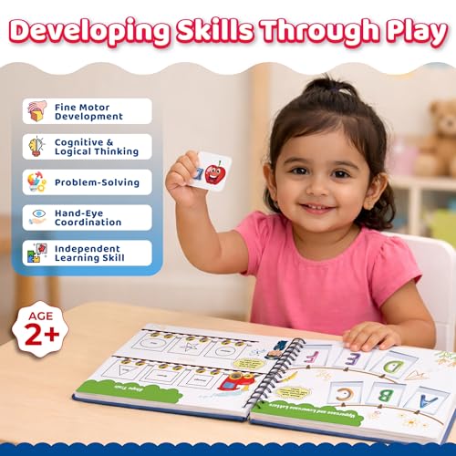 Pick & Stick Velcro Learning Activity Book For Kids | Busy Book Level 2 For 3+ Years Old Toddlers | Montessori DIYs, Skill Builder, Numbers, Alphabets, Animals, 5 Senses, Travel Vehicles, Kids Gifts (Spiral-bound)