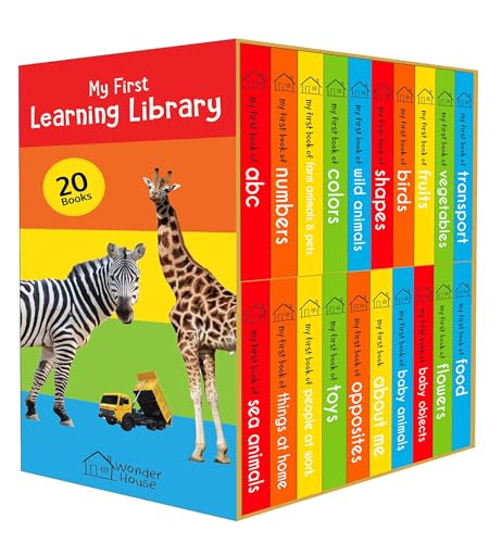 My First Learning Library: Boxset of 20 Board Books for Kids | Includes ABC, Numbers, Shapes, Colors, Wild & Baby Animals, Fruits, Vegetables, Transport, Toys, Opposites, Flowers, Sea Animals, People  (Board book)