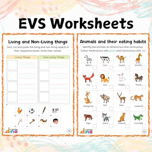 UKG Worksheets - Fun Learning Pack of 66 Pages for 5 - 7 year old kids | Covers English, Maths and EVS | Free rewarding sticker | By Learning Dino (Workbook)