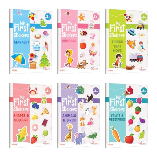 Pegasus My First Stickers Activity Book Set for Kids Age 3+ | 6 Early Learning Themes – Alphabet, Numbers, Animals & Birds, Colours & Shapes, Things That Move, Fruits & Vegetables (Product Bundle)