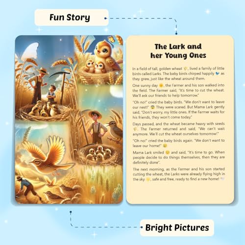 Bedtime Fables and Moral Tales Flashcards for Kids, 51 Colourful & Short Stories Flashcards for 3-6 Years Old, Montessori Educational Toy (Cards)