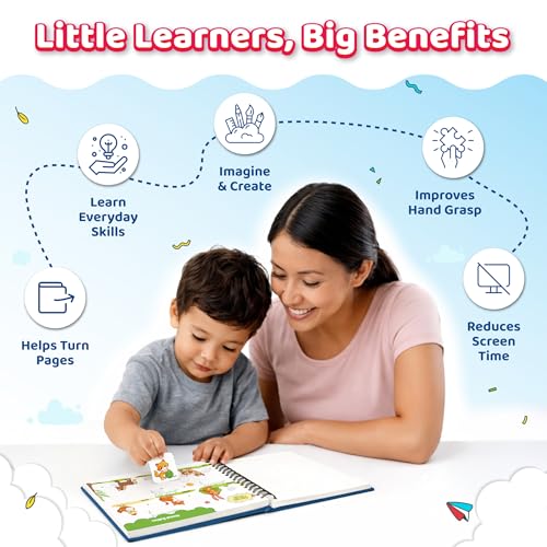 Pick & Stick Velcro Learning Activity Book For Kids | Busy Book Level 2 For 3+ Years Old Toddlers | Montessori DIYs, Skill Builder, Numbers, Alphabets, Animals, 5 Senses, Travel Vehicles, Kids Gifts (Spiral-bound)