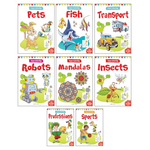 Let's Color: Copy Color Art Pack of 8 Books (Transport, Professions, Pets, Fish, Insects, Robots, Mandalas and Sports) - 3 years to 8 years (Hardcover)