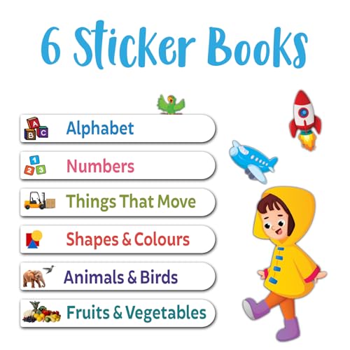 Pegasus My First Stickers Activity Book Set for Kids Age 3+ | 6 Early Learning Themes – Alphabet, Numbers, Animals & Birds, Colours & Shapes, Things That Move, Fruits & Vegetables (Product Bundle)