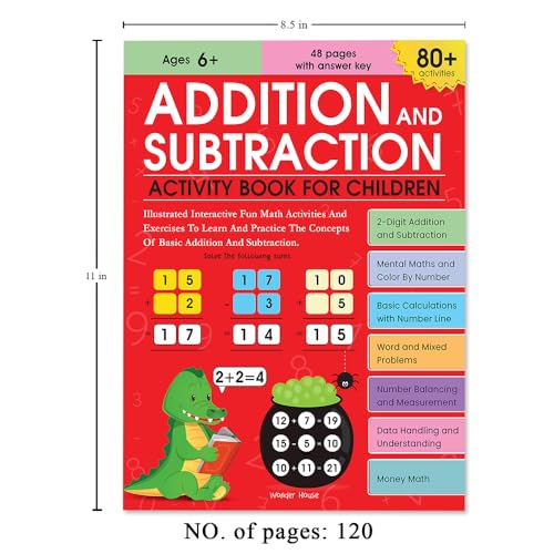 Addition and Subtraction Activity Book For Children - 80+ Activities Inside | Ages 5, 6, 7 | 2.5 hours of interactive and skill building fun (Paperback)